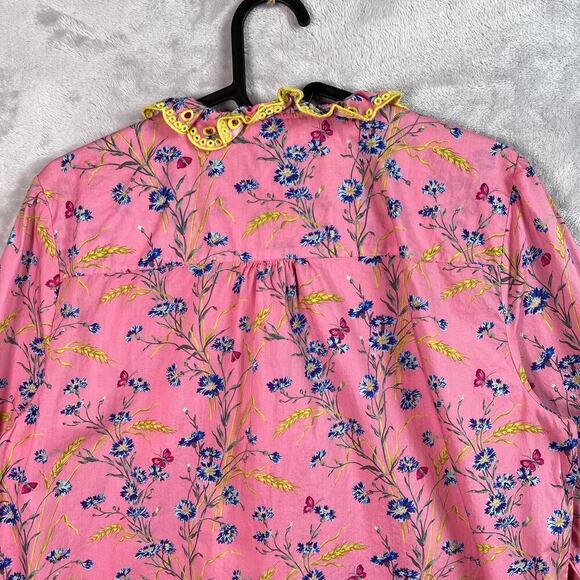 J Crew Liberty Fabric Shirt Blouse Size Small Pink Floral Lace Button Up - Picture 10 of 13